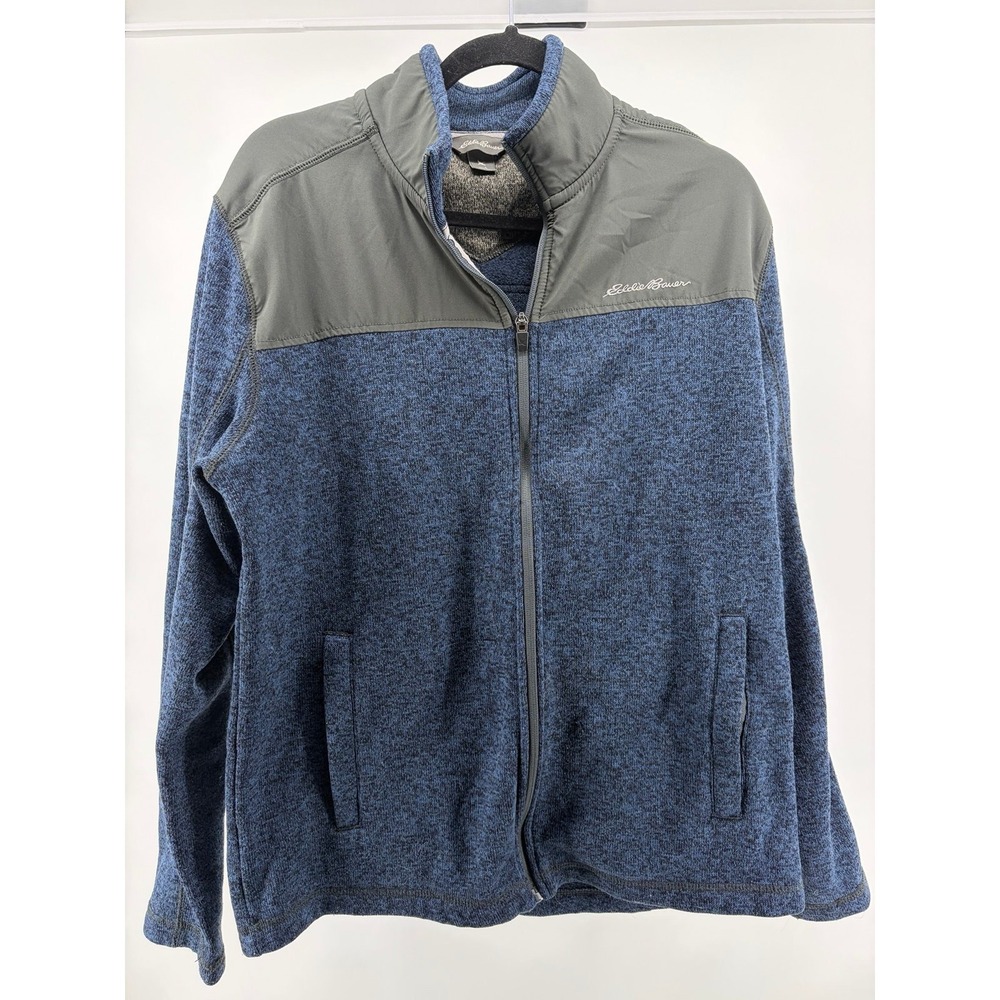 Eddie Bauer Full Zip Knit Fleece Jacket Men's Large‎ Blue/Gray
